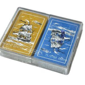 Whitman Double Deck Playing Cards in Clear Plastic Case Vintage Family Games
